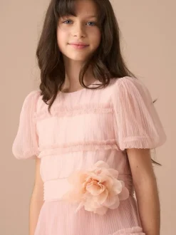 Angel & Rocket Pink Clara Pleated Mesh Corsage Dress
