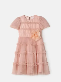 Angel & Rocket Pink Clara Pleated Mesh Corsage Dress