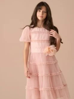 Angel & Rocket Pink Clara Pleated Mesh Corsage Dress