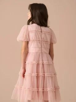 Angel & Rocket Pink Clara Pleated Mesh Corsage Dress