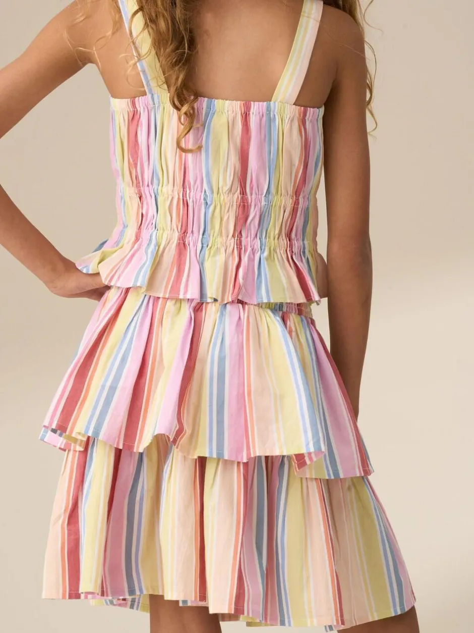 Angel & Rocket Pink Faye Multi Stripe Tiered 100% Cotton Skirt