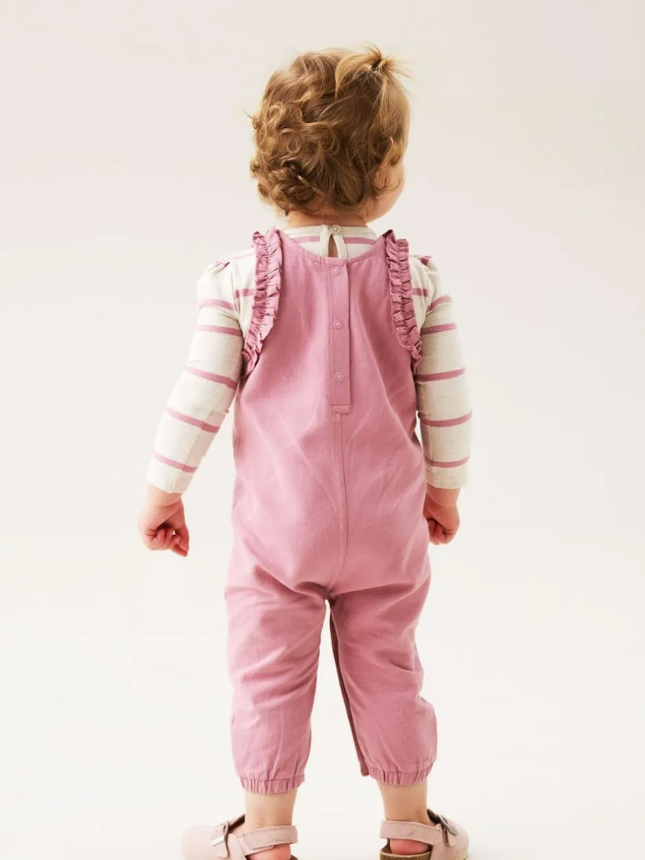 Angel & Rocket Pink Mila Frill Shoulder Dungaree And Print Bodysuit