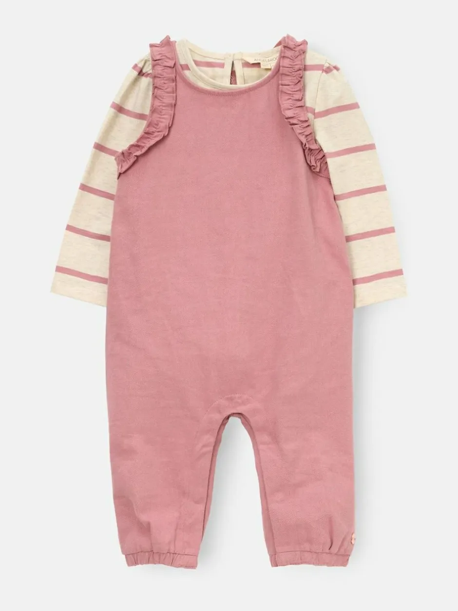 Angel & Rocket Pink Mila Frill Shoulder Dungaree And Print Bodysuit