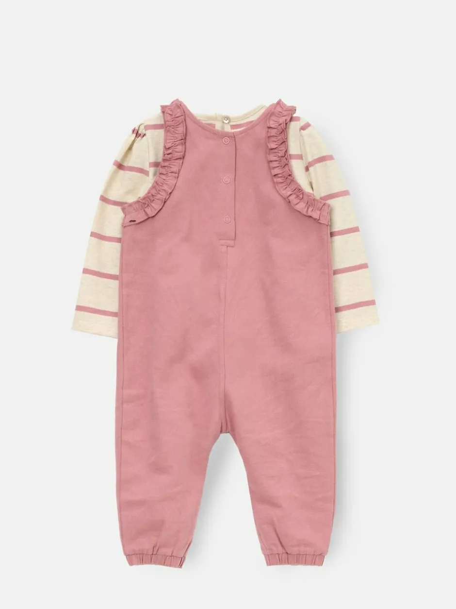 Angel & Rocket Pink Mila Frill Shoulder Dungaree And Print Bodysuit