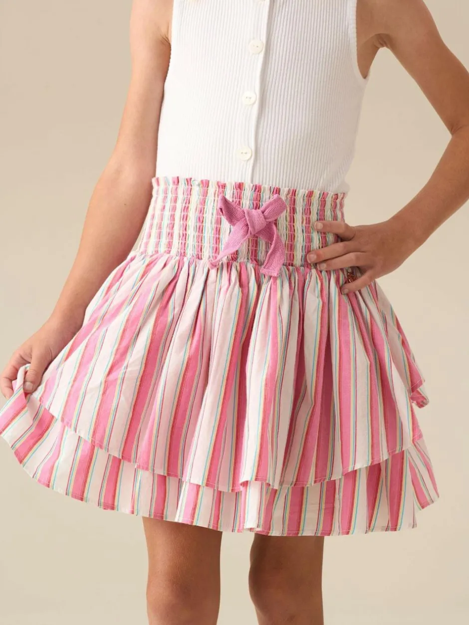 Angel & Rocket Pink Tammy Stripe Shirred Waist Mini Skirt Best