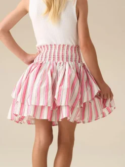 Angel & Rocket Pink Tammy Stripe Shirred Waist Mini Skirt Best