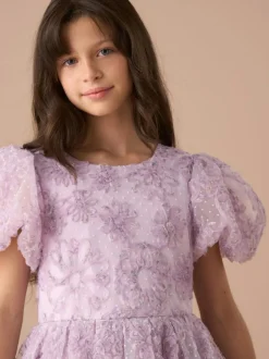 Angel & Rocket Purple Ines Purple Embellished Puff Sleeve Dress Outlet