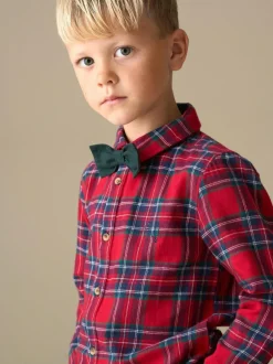 Angel & Rocket Camden Brushed Shirt With Bow Tie Red New