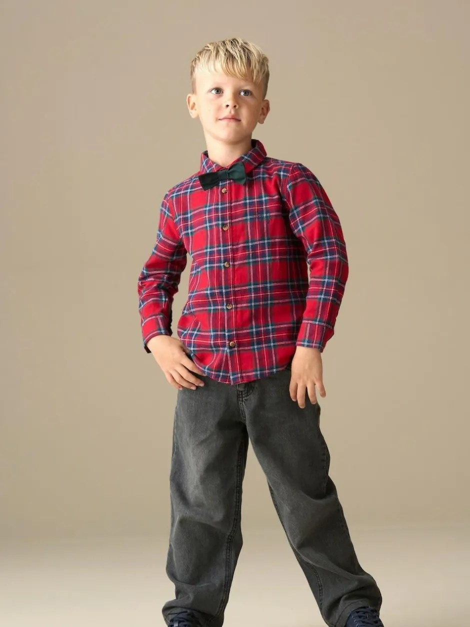 Angel & Rocket Camden Brushed Shirt With Bow Tie Red New