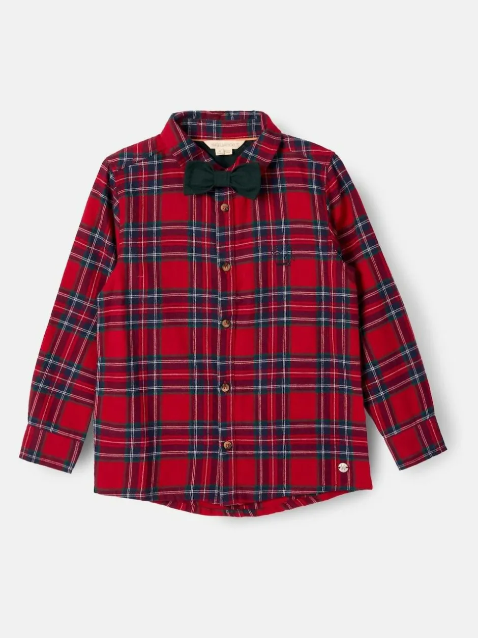 Angel & Rocket Camden Brushed Shirt With Bow Tie Red New