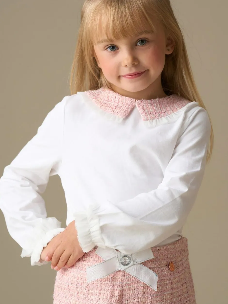 Angel & Rocket White Faye Tweed Collar Long Sleeve Top Discount