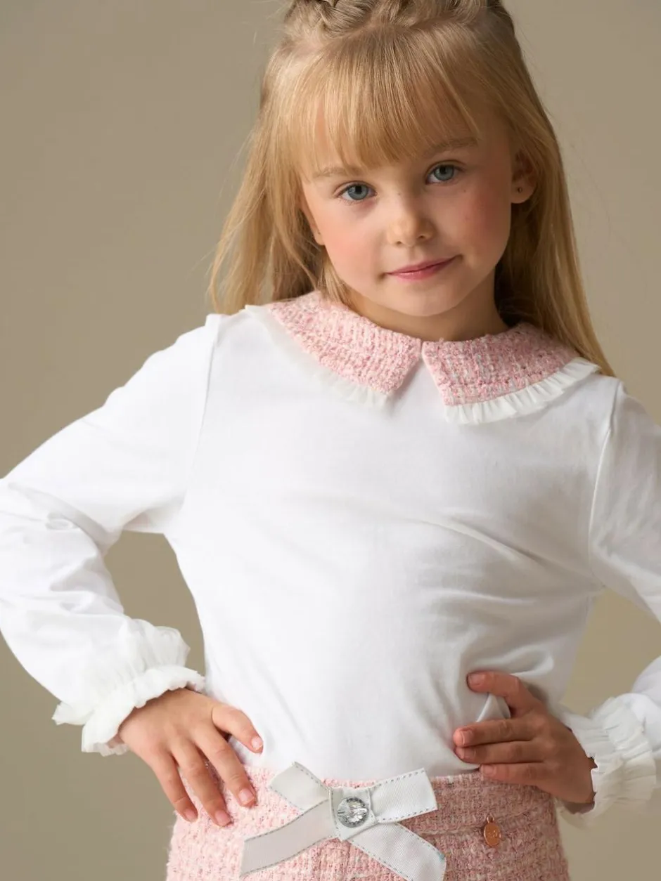 Angel & Rocket White Faye Tweed Collar Long Sleeve Top Discount