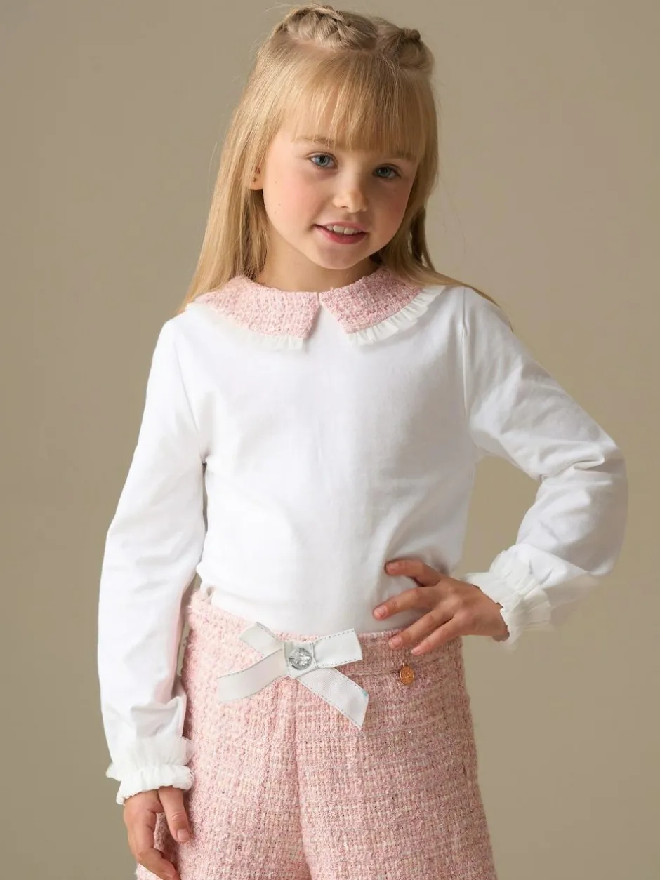 Angel & Rocket White Faye Tweed Collar Long Sleeve Top Discount