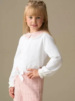 Angel & Rocket White Faye Tweed Collar Long Sleeve Top Discount
