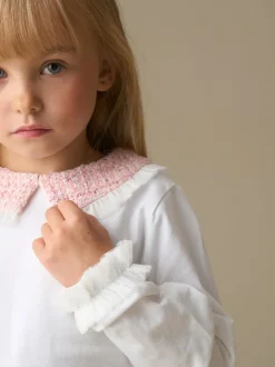 Angel & Rocket White Faye Tweed Collar Long Sleeve Top Discount