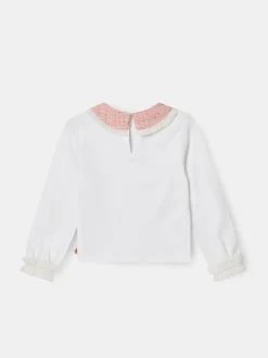 Angel & Rocket White Faye Tweed Collar Long Sleeve Top Discount