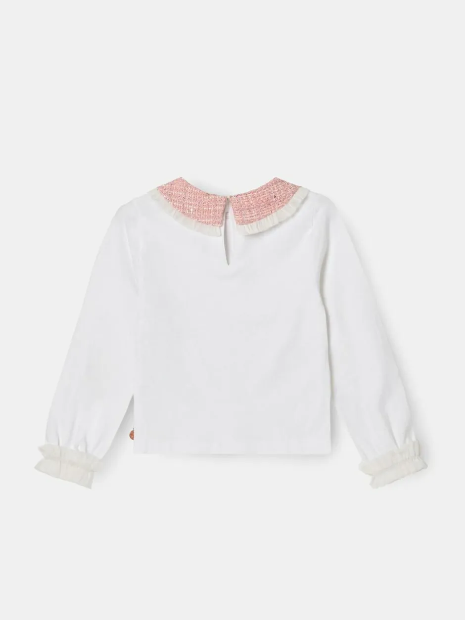 Angel & Rocket White Faye Tweed Collar Long Sleeve Top Discount