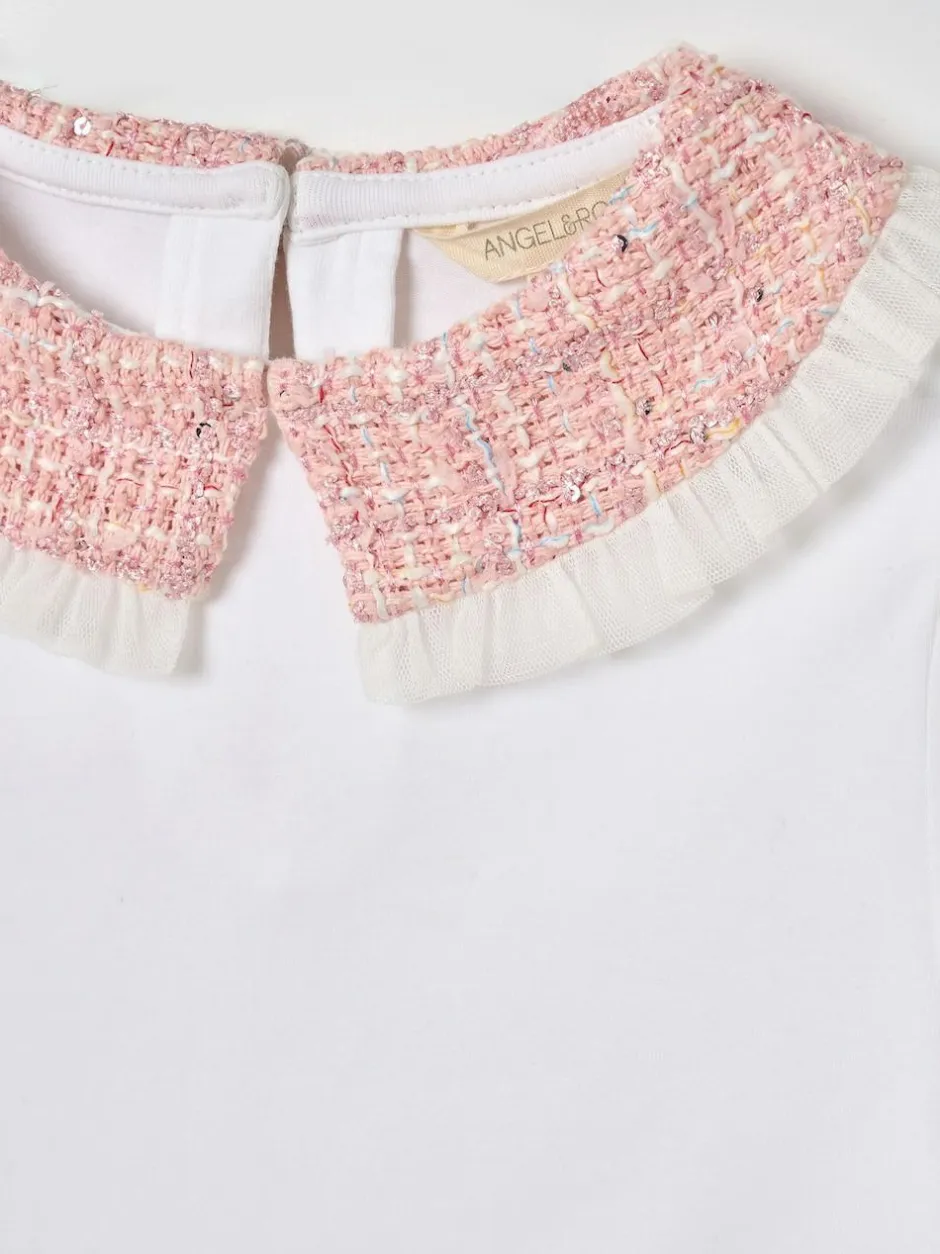Angel & Rocket White Faye Tweed Collar Long Sleeve Top Discount