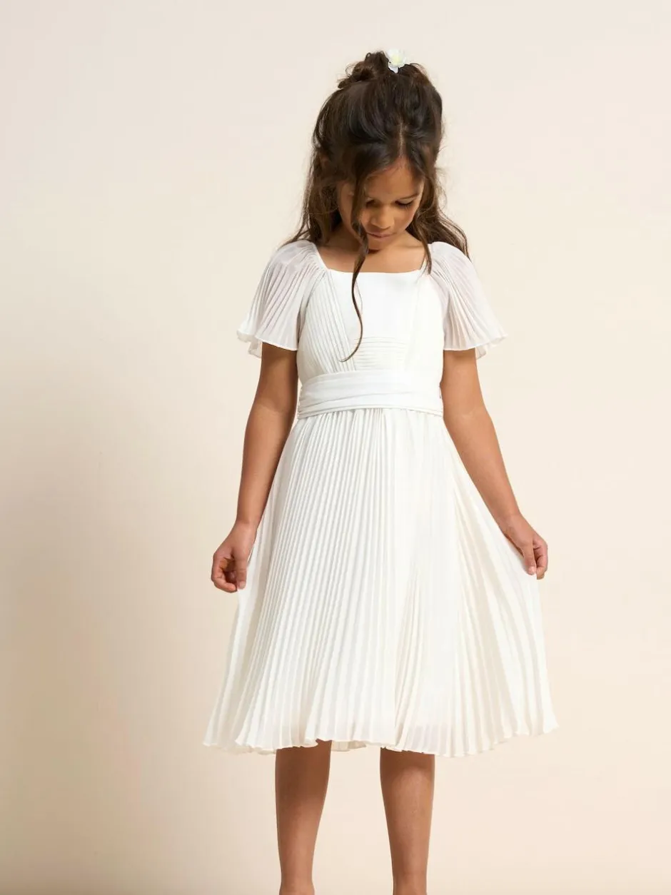 Angel & Rocket Pleated Ballerina Occasion Bow Dress White New