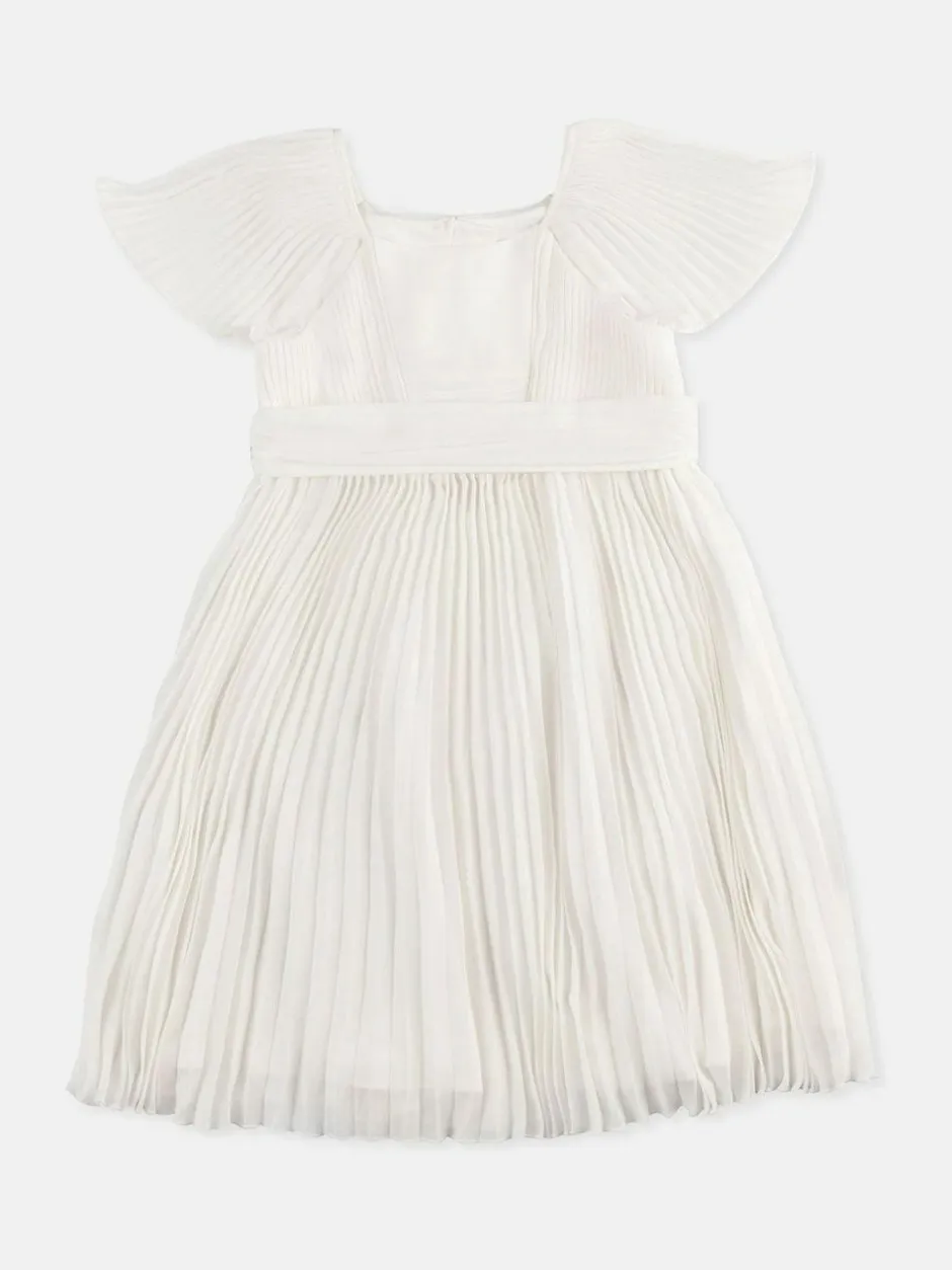 Angel & Rocket Pleated Ballerina Occasion Bow Dress White New