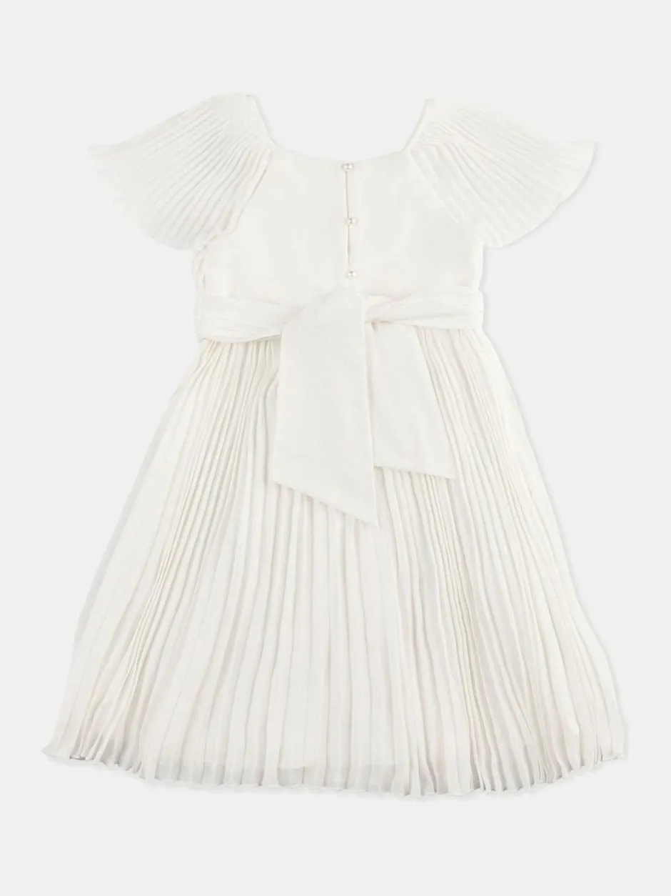 Angel & Rocket Pleated Ballerina Occasion Bow Dress White New