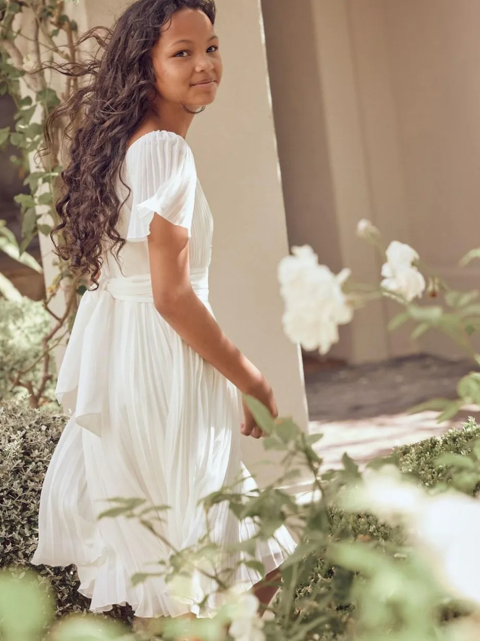 Angel & Rocket Pleated Ballerina Occasion Bow Dress White New