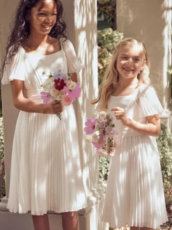 Angel & Rocket Pleated Ballerina Occasion Bow Dress White New