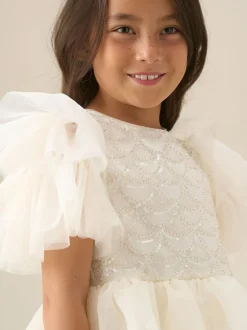 Angel & Rocket White Tiffany Ivory Beaded Tiered Tulle Dress Sale