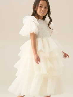Angel & Rocket White Tiffany Ivory Beaded Tiered Tulle Dress Sale