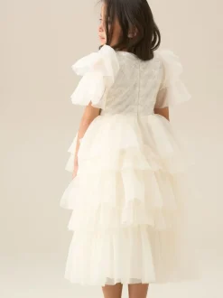 Angel & Rocket White Tiffany Ivory Beaded Tiered Tulle Dress Sale