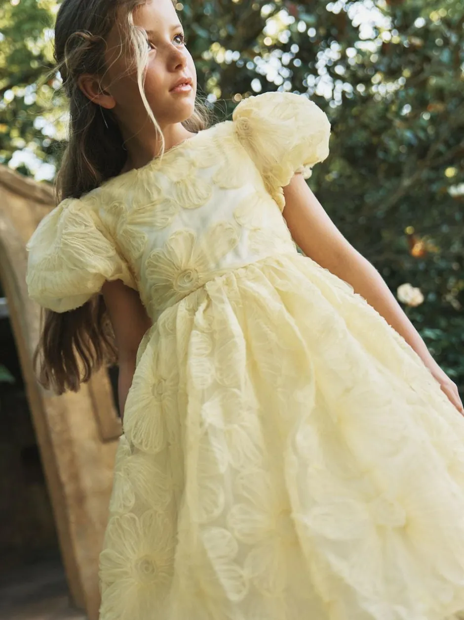 Angel & Rocket Francine Embellished Puff Sleeve Dress Yellow Hot