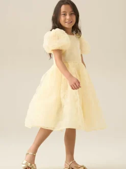 Angel & Rocket Francine Embellished Puff Sleeve Dress Yellow Hot