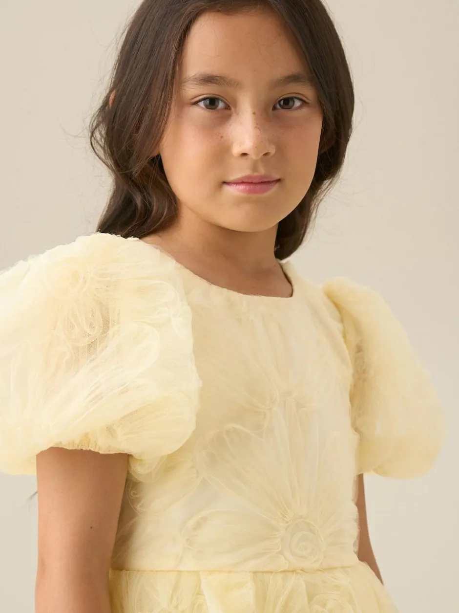 Angel & Rocket Francine Embellished Puff Sleeve Dress Yellow Hot