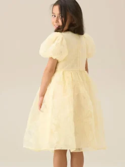 Angel & Rocket Francine Embellished Puff Sleeve Dress Yellow Hot