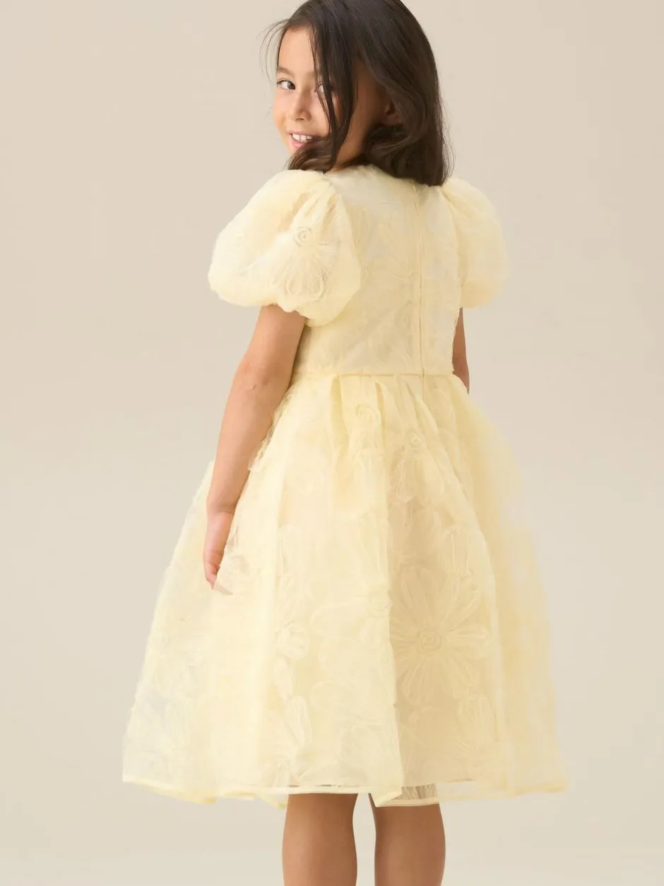 Angel & Rocket Francine Embellished Puff Sleeve Dress Yellow Hot