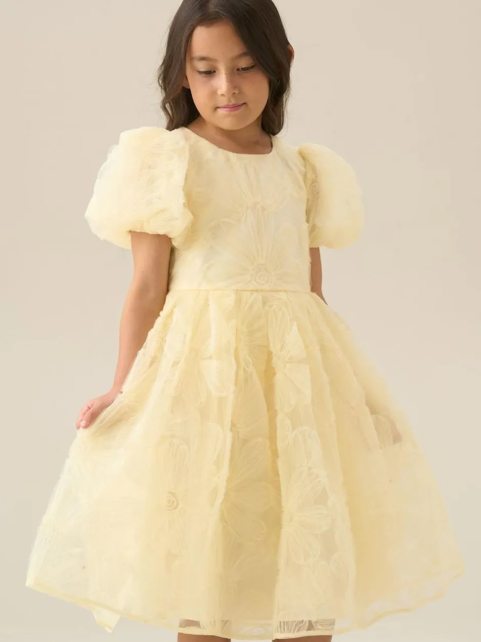 Angel & Rocket Francine Embellished Puff Sleeve Dress Yellow Hot