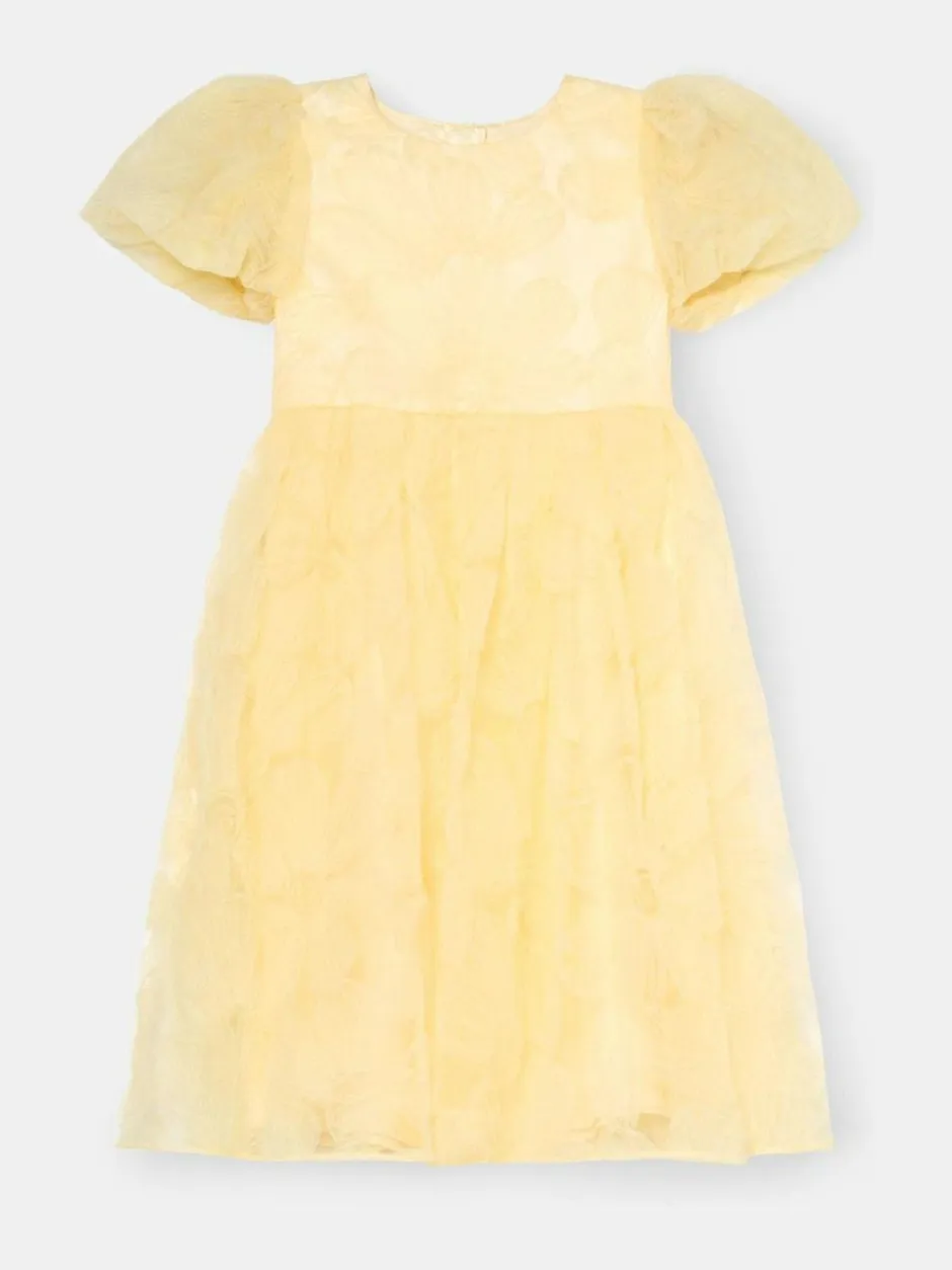 Angel & Rocket Francine Embellished Puff Sleeve Dress Yellow Hot