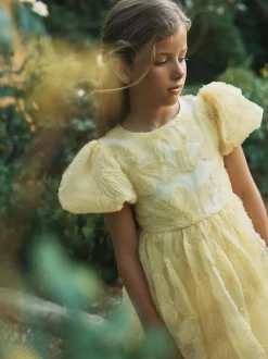 Angel & Rocket Francine Embellished Puff Sleeve Dress Yellow Hot