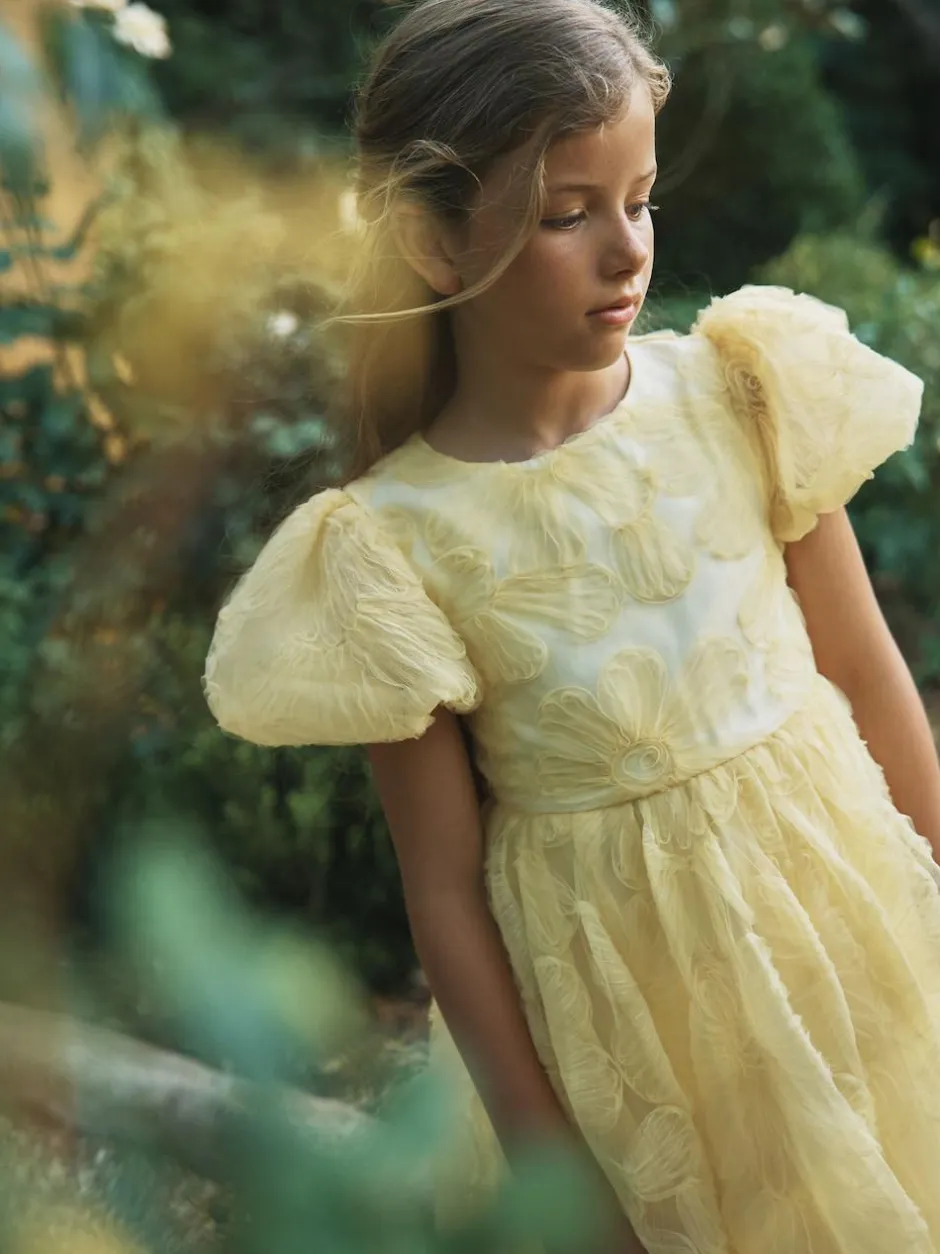 Angel & Rocket Francine Embellished Puff Sleeve Dress Yellow Hot