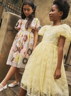Angel & Rocket Francine Embellished Puff Sleeve Dress Yellow Hot