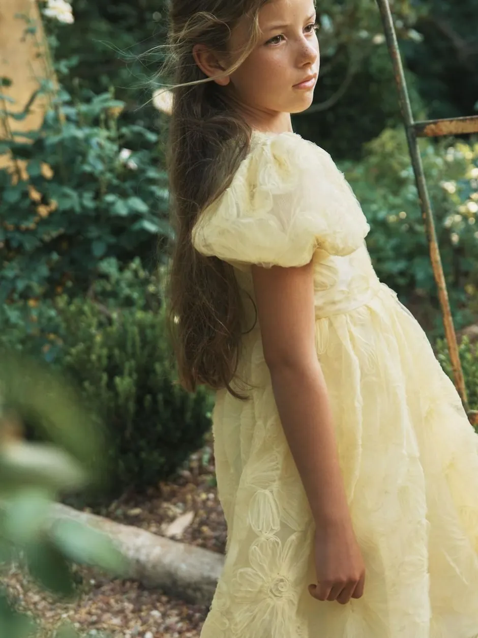 Angel & Rocket Francine Embellished Puff Sleeve Dress Yellow Hot