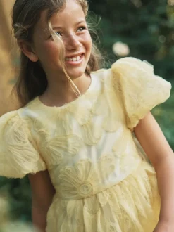 Angel & Rocket Francine Embellished Puff Sleeve Dress Yellow Hot