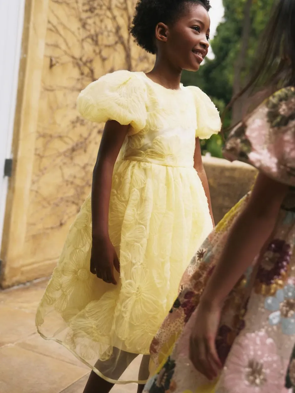 Angel & Rocket Francine Embellished Puff Sleeve Dress Yellow Hot