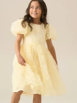 Angel & Rocket Francine Embellished Puff Sleeve Dress Yellow Hot