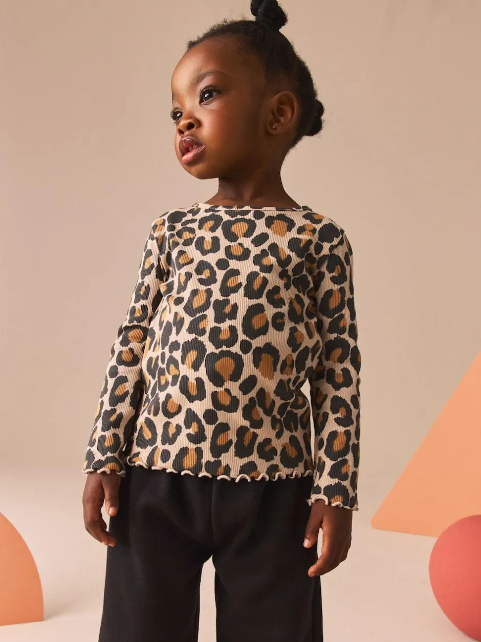 Next Cotton Rich Long Sleeve Rib T-Shirt (3mths-7yrs) Animal Leopard Print Hot