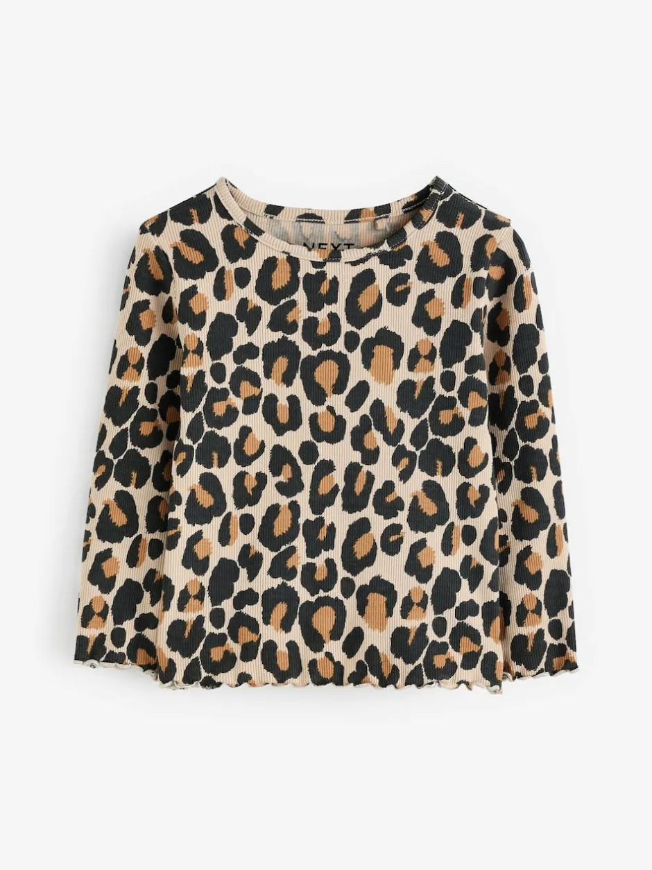 Next Cotton Rich Long Sleeve Rib T-Shirt (3mths-7yrs) Animal Leopard Print Hot