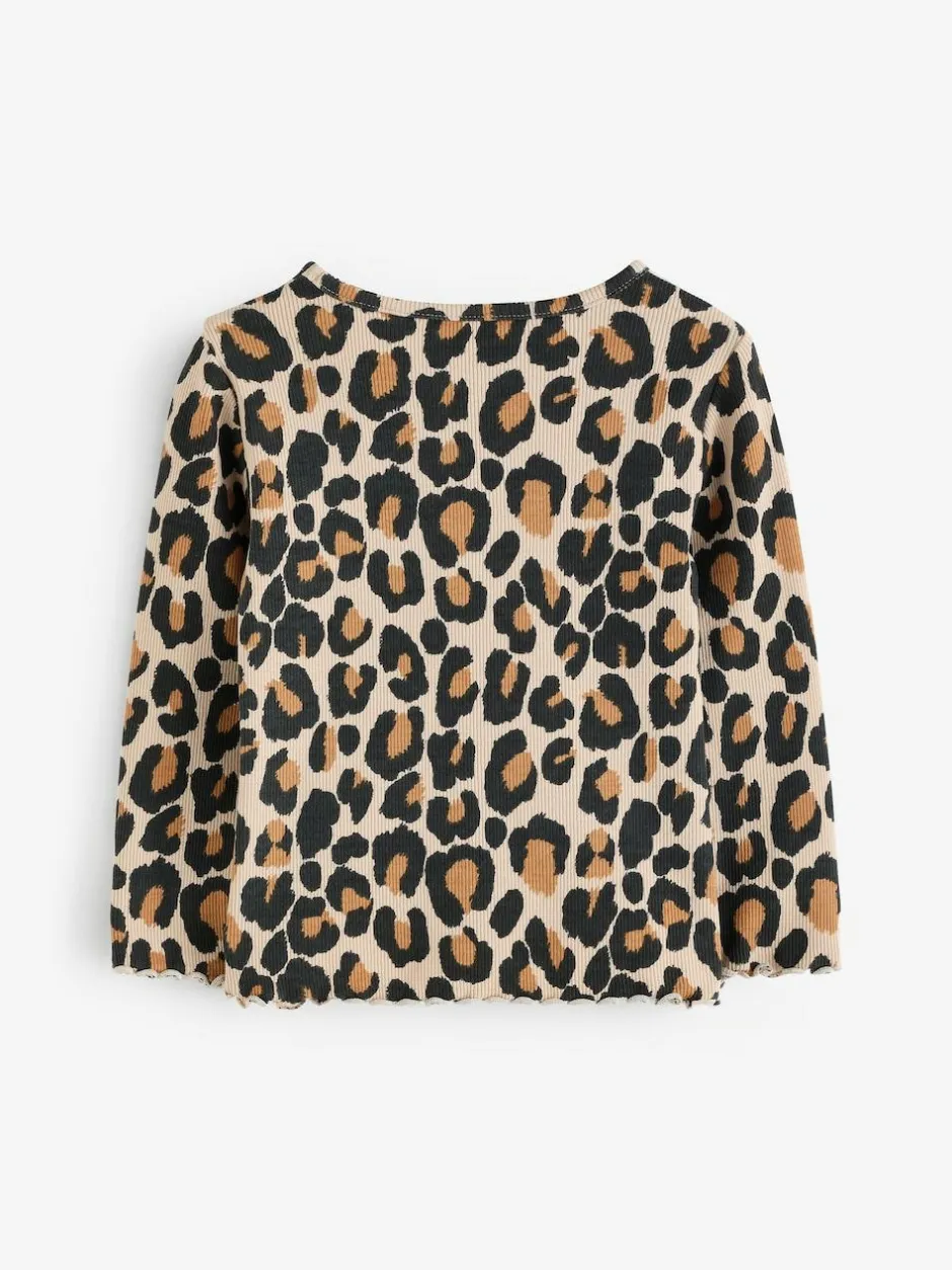 Next Cotton Rich Long Sleeve Rib T-Shirt (3mths-7yrs) Animal Leopard Print Hot