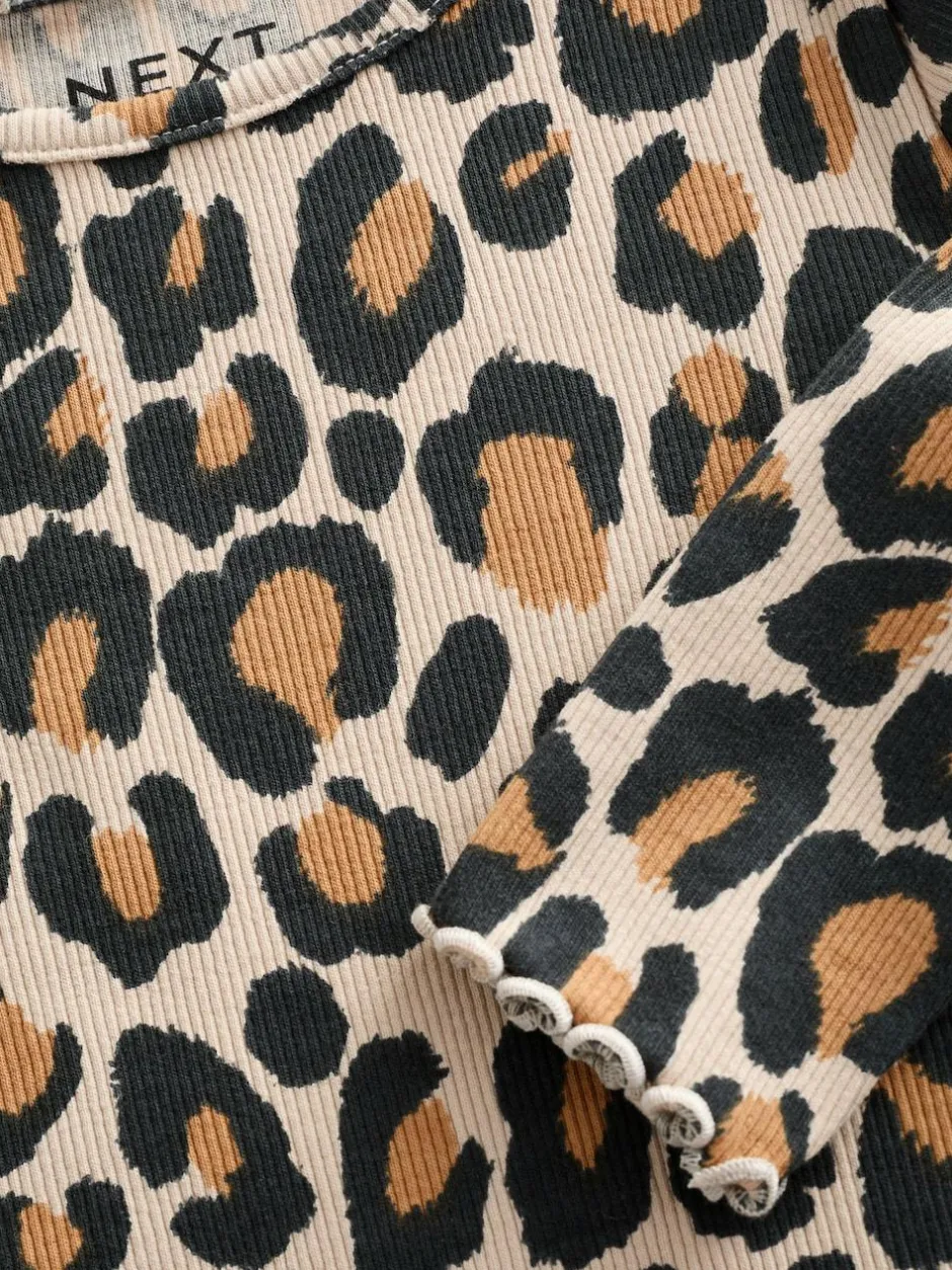 Next Cotton Rich Long Sleeve Rib T-Shirt (3mths-7yrs) Animal Leopard Print Hot