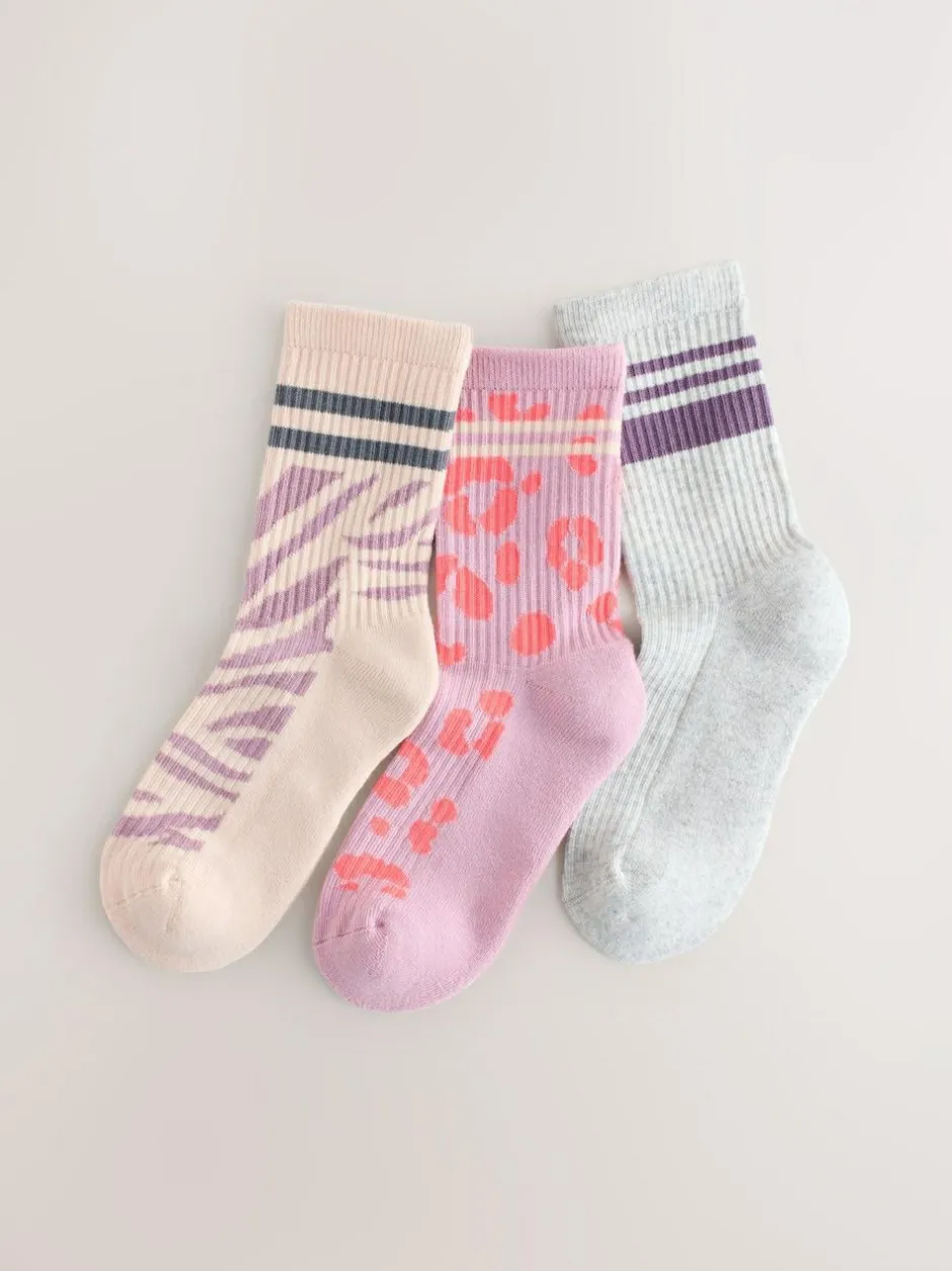 Next Animal Print Cotton Rich Cushioned Sole Ribbed Ankle Socks 3 Pack Sale