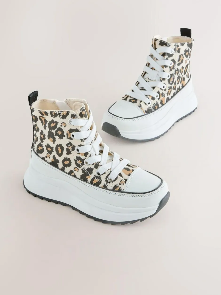 Next Extra Chunky Lace-Up With Zip Trainers Animal Print Discount